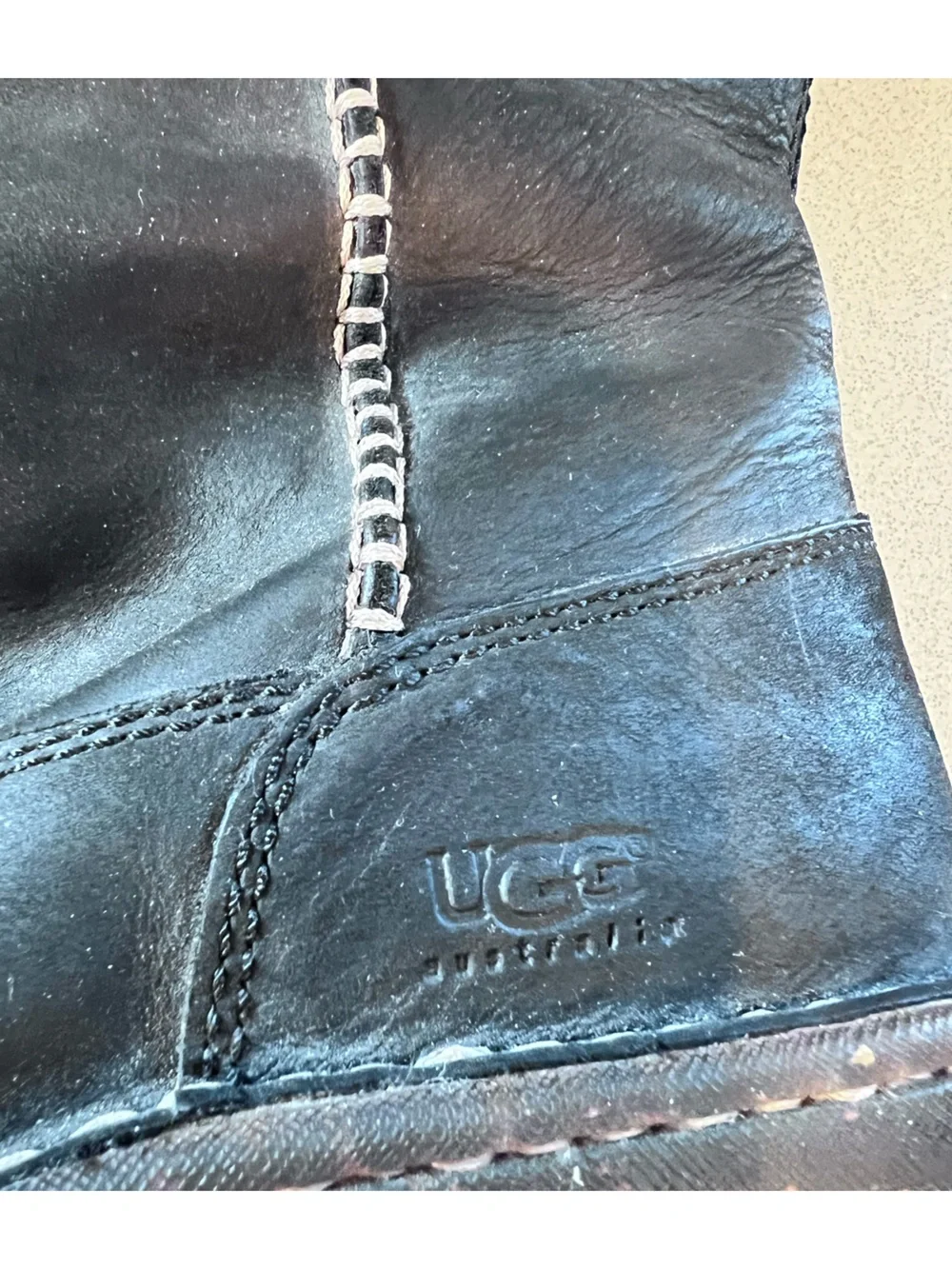 UGG Swell Tall Black Leather Sheepskin Tasman Boots Size 8